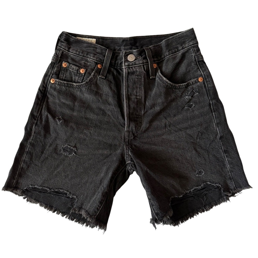 Levi's Denim Shorts Womens 23 Black 501 High Rise Distressed Cut Off Festival